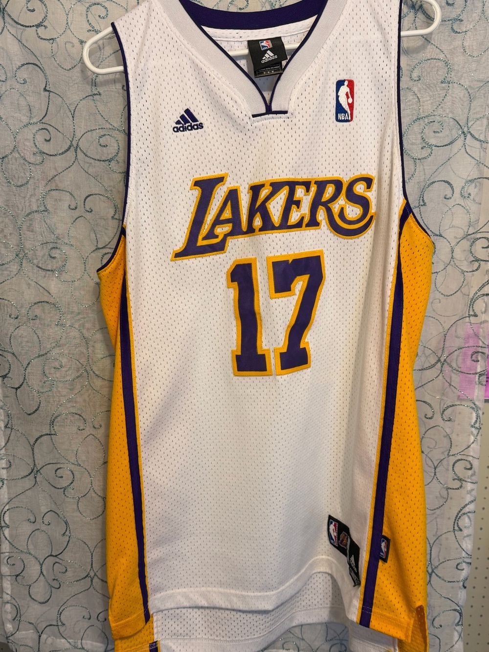 Official NBA adidas Los Angeles Lakers #17 BYNUM White, yellow , and purple.